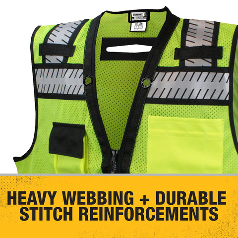 Rock Solid Class 2 High Visibility Surveyor Vest Xl Zipper Closure Hella Reflective Stripes Durable Mesh Build close-up of heavy webbing and stitching.