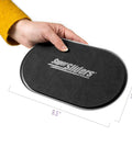Hand holding Oval Five And Three Quarter Inch By Nine And A Half Inch Reusable Furniture Sliders For Carpet, Beige