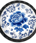 Blue Peony Flower Cabinet Knobs Set, 12 Pack For Kitchen And Bathroom, featuring a detailed blue peony floral pattern on porcelain
