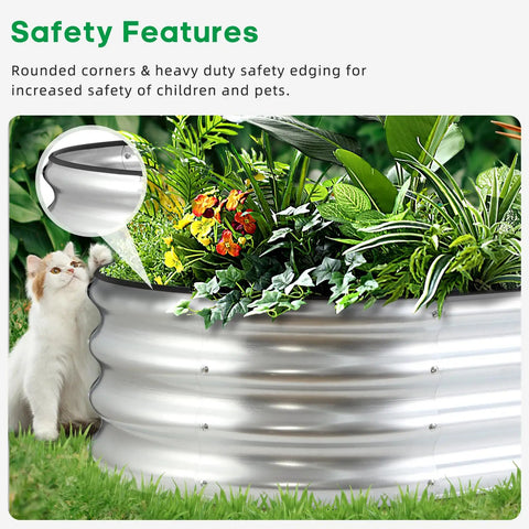 Raised Garden Bed Kit With Galvanized Planter Boxes 2 Pack 4x2x1ft Easy Assembly Outdoor Garden Bed For Veggies Fruits And Flowers Includes Gloves Wrench And Galvanized Nuts And Bolts in garden with plants and cat nearby
