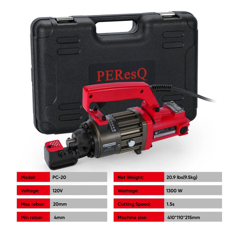 Pekelectric Hydraulic Rebar Cutter 3/4 Inch Power Tool Cuts Steel Bar Fast Heavy Duty Corded Saw with portable design and case.