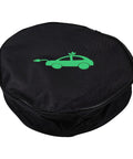 Black storage bag with green electric car logo for Plug And Play J1772 Level 1 Portable EV Charger Adjustable 6 To 16 Amps.