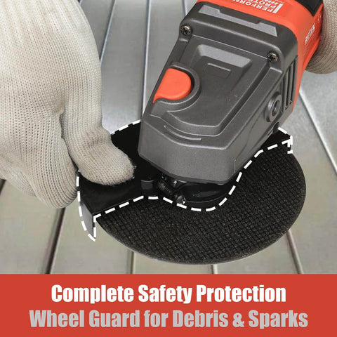 Close-up of an 18V Cordless Angle Grinder With Brushless Motor, safety guard for cutting, grinding, polishing metal, no battery