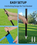 20 Foot Outdoor Volleyball Net Set With Anti Sag Net Adjustable Iron Poles Durable Carry Bag Soft PU Volleyball And Pump Quick Setup For Backyard Or Beach Game Ready Gear Rugged Yet Lightweight Blue, showing poles and net setup.
