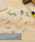 10 Pack Acrylic False Front Cabinet Clips With Screws For Kitchen Cabinets And Drawers, includes clips, screws, and screwdriver