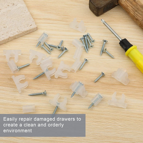 10 Pack Acrylic False Front Cabinet Clips With Screws For Kitchen Cabinets And Drawers, includes clips, screws, and screwdriver