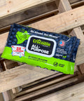 All-Purpose Cleaning Wipes - Extra Large 15x10 Plant-Based Disposable Cloths pack on wooden background