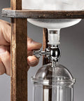 Real Deal Cold Brew Drip Tower With Adjustable Copper Flow Valve, Premium Hand Blown Glass Ice Coffee Brewer for Smooth Slow Extraction, close-up of adjustable valve and glass brewer.