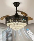 42 Inch Dimmable Fandelier Ceiling Fan With Dope Retractable Crystal Blades Lit LED Light Kit Remote Control 6 Speeds
