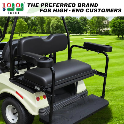 Golf Cart Rear Seat Arm Rest Kit With Cup Holder Black Universal Fit For EZGO Club Car And Yamaha installed on cart