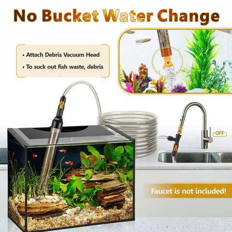 Bucket Free Aquarium Water Change Kit With Metal Faucet Connector And Long 25 Ft Hose Auto Siphon Gravel Cleaner setup