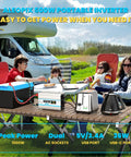 Heavy Duty Car Power Inverter 500W Converts 12V DC To 120V AC With Dual Wall Sockets And Quick Charge USB Ports For Your Daily Whip Weekend Cruises, in use outdoors with family.