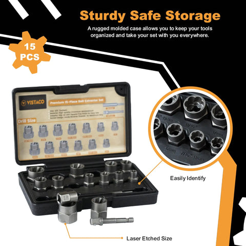 Heavy Duty Bolt Extractor Kit With Three Eighths Inch Adapter, Easy Out Set And Lug Nut Remover 15 Pieces in molded case