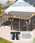 12x20 Patio Gazebo With Curtains And Mosquito Netting Large Wall Mounted Lean To Pergola With Hard Top Easy Assembly Outdoor