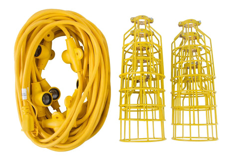 10 Light Metal Temporary Light Stringer For Outdoor Use 100 Ft Cord 12 AWG 300V Yellow Weather Resistant Durable Construction