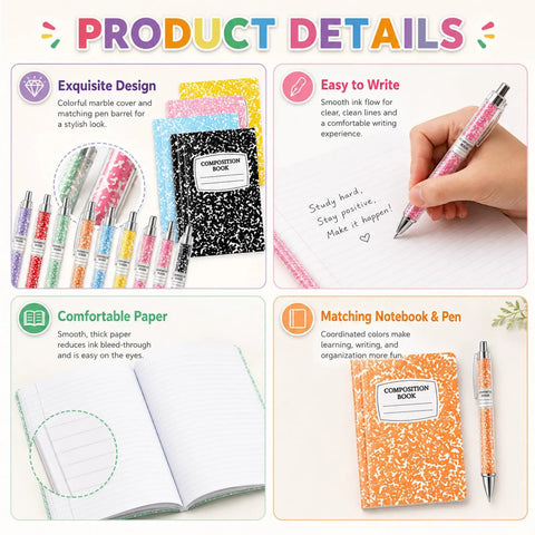 Colorful 24 Pack Mini Journal Notebooks With Ballpoint Pen, Themed Composition Notebooks For Back To School And Office Supplies