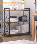 Heavy Duty Top Tier Industrial Bookshelf Featuring Solid Wood Planks And Sleek Matte Black Steel Frame For Living Room Decor Zero Hassle Quick Snap Assembly with dimensions shown.