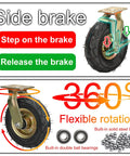 Trusted Beefy 8 And 10 Inch Swivel Caster Wheels 2 Pack shows side brake and flexible rotation features with pneumatic tires.
