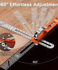 Top Shelf 9.45 Inch T Bevel Angle Finder With Heavy Duty Metal Extension Arm And Dual Scale Marking Scribe Tool showing 360° adjustment.