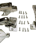 Half Inch Overlay Face Frame Hinge Kit for Pie Corner Cabinets with Self Close Three Way Adjustable 170 Degree Swing