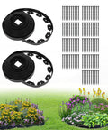 Easy Cut 1.5 Inch By 100 Ft Garden Edging Kit With 90 Spikes Flexible Plastic Lawn Border displayed with spikes and flower beds