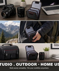 2 Pack 3 Pocket Camera Lens Filter Case Set For 25mm To 82mm Filters Water Resistant And Dustproof Belt Loop Pouch displayed in use.
