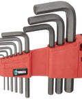 Hex Plus L Key Set 9 Piece Metric Pro Grade Allen Wrenches with BlackLaser Finish shown in red wear-resistant clip