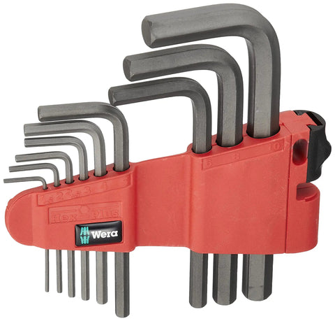 Hex Plus L Key Set 9 Piece Metric Pro Grade Allen Wrenches with BlackLaser Finish shown in red wear-resistant clip