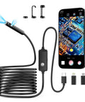 High Definition Dual Lens Endoscope Cam With Light For Tight Spaces 1920P Borescope displayed with iOS and Android connectivity components