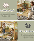 Twin Size Canopy Bed Frame With Four Posters And High Guardrails For Kids Montessori Floor Bed Natural Wood Play Space