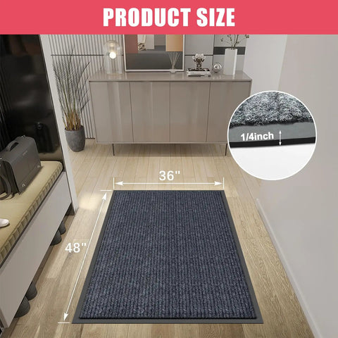 Front Door Mat 3 By 4 Ft Indoor Outdoor Entrance Rug with Non Slip Rubber Backing Heavy Duty Commercial Floor Mat in dark gray