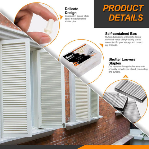 Fully Loaded Plantation Shutter Repair Kit 130 Pcs with shutters, pins held and staple box shown.