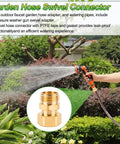 Three Quarter Inch Garden Hose Swivel Connector 360 Degree Female To Male Brass Adapter With PTFE Tape And Washer Prevents Tangles Easy Watering For Quick No Fuss Setup. Brass hose swivel adapter for garden watering and pressure washer use