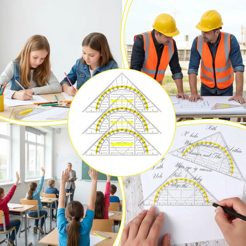 Four Piece Transparent Triangle Ruler Set With Protractor And Set Squares For Drafting And Geometry Drawing A Handy Multifunction Tool Kit For Designers Architects Engineers And Students, transparent plastic drafting rulers