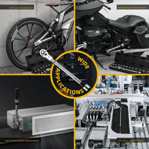Pro Grade Interchangeable Torque Wrench Set used in bike, motorcycle, air conditioning, and electrical maintenance applications