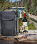 Ultimate Date Night Duo Grab And Go Wine Tote With Cheese Board Two Bottle Insulated Cooler Bag Set With Corkscrew Knife Adjustable Strap For Couples Kickback Essentials In Black on outdoor picnic.