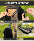 Setup process for Bug Free Camping Hammock With Mosquito Net 500 Lb Capacity Includes Tree Straps 2 In 1 Double Or Single Setup