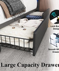 Rock Solid Full Size Bed Frame With Plush Faux Leather Upholstery And Four Seamless Gliding Storage Drawers Plus Handy LED Accent Lights, showcasing 4 large storage drawers.