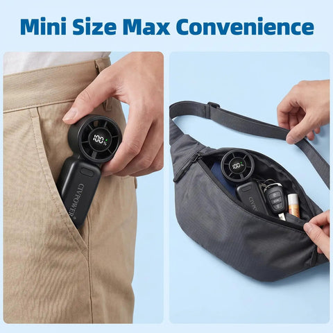 Go-To Ultra Portable Personal Mini Fan With Lanyard USB Rechargeable 100 Speed Turbo in pocket and bag for travel