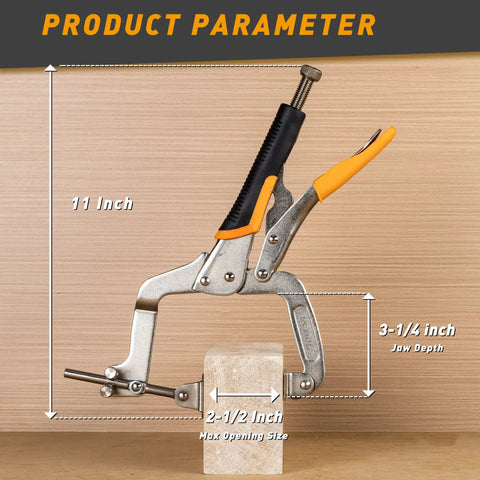 Two Ways 11 Inch Pocket Hole Clamps for Woodworking, Metal Face, Adjustable 90 Degree Right Angle Clamps, 3-1/4 Inch Reach
