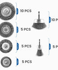 40 Piece Drill Wire Brush Kit With Cup, Wheel, And End Brushes For Rust Removal, Paint Stripping And Metal Cleaning, Universal