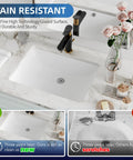 Top Shelf White Fireclay Undermount Bathroom Sink Rectangle 18X13 Inch with modern faucet on marble countertop.