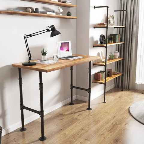 38 Inch Industrial Pipe Table Legs Black Powder Finish, Metal Desk and Bar Height Legs in modern home office setup