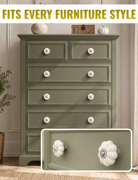 Antique Ivory Ceramic Dresser Knobs 2 Pack Hand Painted Vintage Drawer Pulls For Cabinets And Dressers Easy To Clean