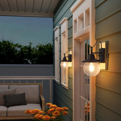 Two Pack Farmhouse Porch Lights Outdoor Wall Sconces Set With Globular Seeded Glass In Rustic Bronze Exterior Wall Mount Lanterns