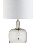 Smoked Gray Glass LED Table Lamp 26 Inches Dope Modern Look Bedside Nightstand Light with White Linen Drum Shade and Chrome Accents