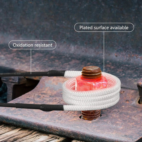 Induction Heater Coil Kit for Magnetic Heater Set showing heated coil loosening rusted nut on metal surface.