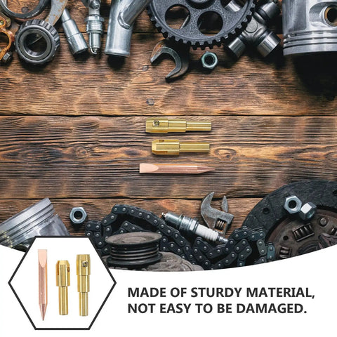 Spot Weld Dent Puller Kit With Metal Chuck For Car And Sheet Metal Repair, golden chucks and rods on wooden surface with tools