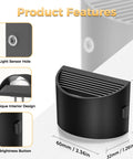 Dimensions and features of Two Pack Vintage LED Night Lights with 3000K warm and 5000K cool dimmable brightness and dusk to dawn sensor.