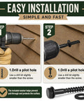 Installation steps of Beefy Lag Screws Kit 3/8 Inch By 3 Inch With Washers 80 Pack Black Ceramic Coated for woodworking.